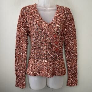 BKE Mohair Alpaca Sweater Size Medium Open Knit Marled Orange V-neck Y2K Boho